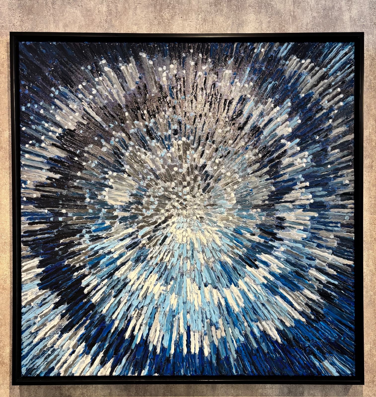 100x100 cm Yağlı Boya Mavi Spiral Soyut Tablo