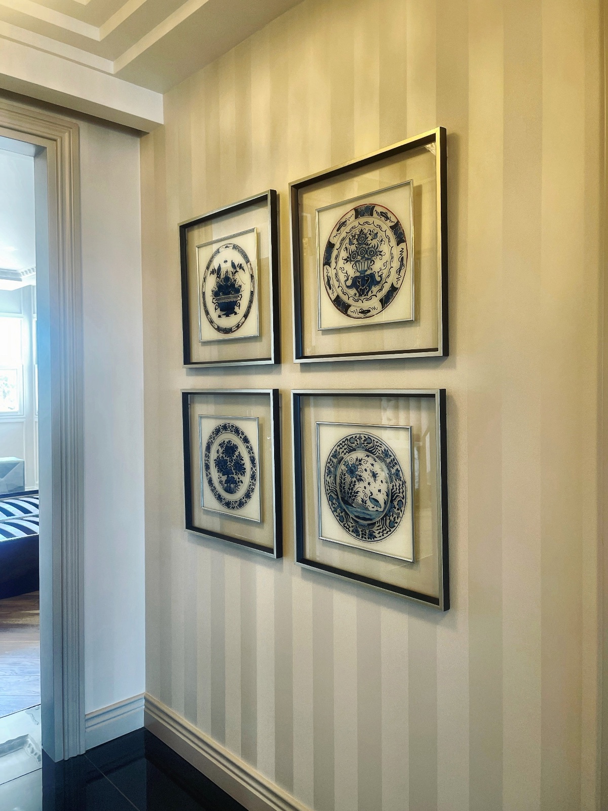 53 × 53 cm Dörtlü Bleu Blanc Cam Tablo Takım 2