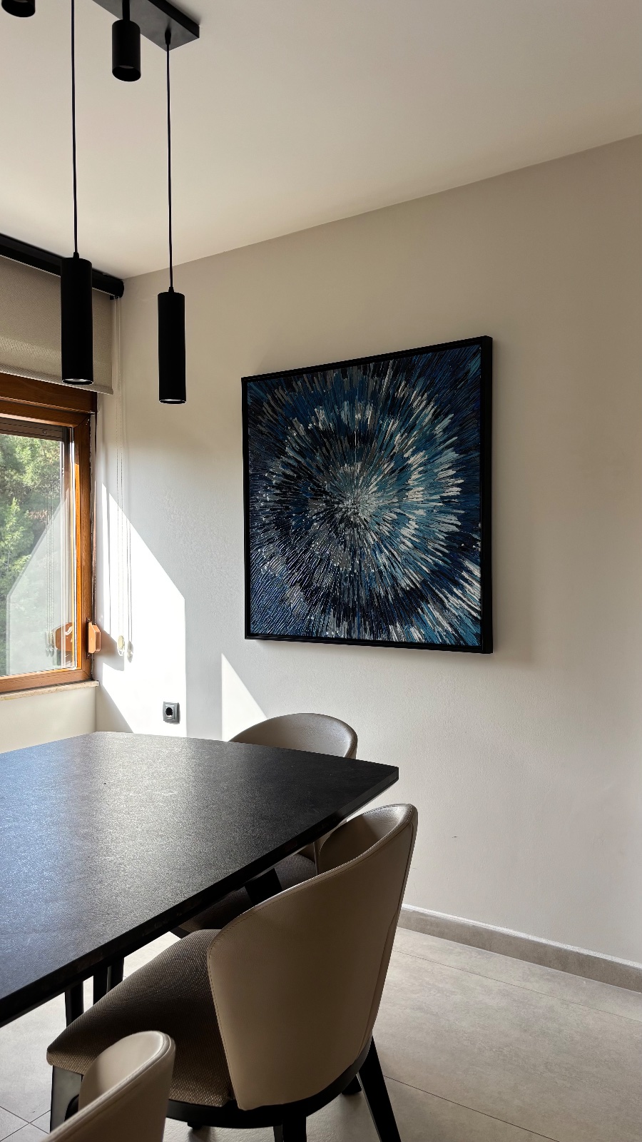 100x100 cm Yağlı Boya Mavi Spiral Soyut Tablo 3